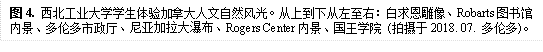 图4. bat365正版唯一官网学生体验加拿大人文自然风光。从上到下从左至右：白求恩雕像、Robarts图书馆内景、多伦多市政厅、尼亚加拉大瀑布、Rogers Center内景、国王学院 (拍摄于2018. 07. 多伦多)。
